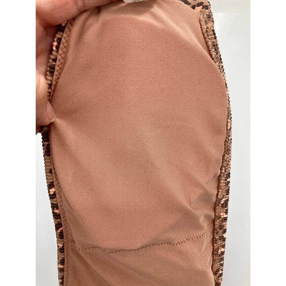 Aerie Ribbed One Shoulder Brown Pink Bikini Top Animal Print S/M Padded - Picture 9 of 10